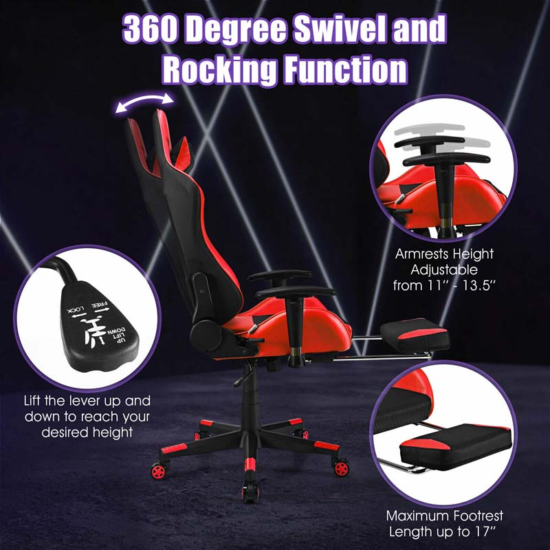 High Back E-Sport Massage Gaming Chair with Footrest & Headrest, Ergonomic PU Leather Gaming Seat, Video Game Chair Computer Chair