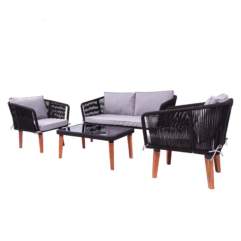 Dukap Fassano Rope Loveseat， Chair and Coffee Table 4-piece Set