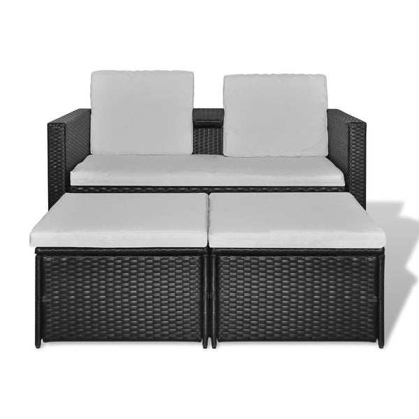 4 Piece Patio Lounge Set with Cushions Poly Rattan Black - Overstock - 36363626