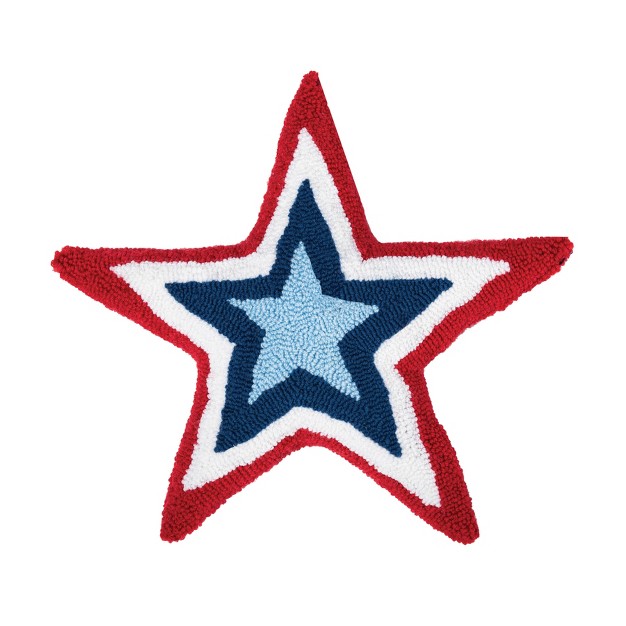 X 18 quot Star Shaped 4th Of July Hooked Pillow Red White And Blue