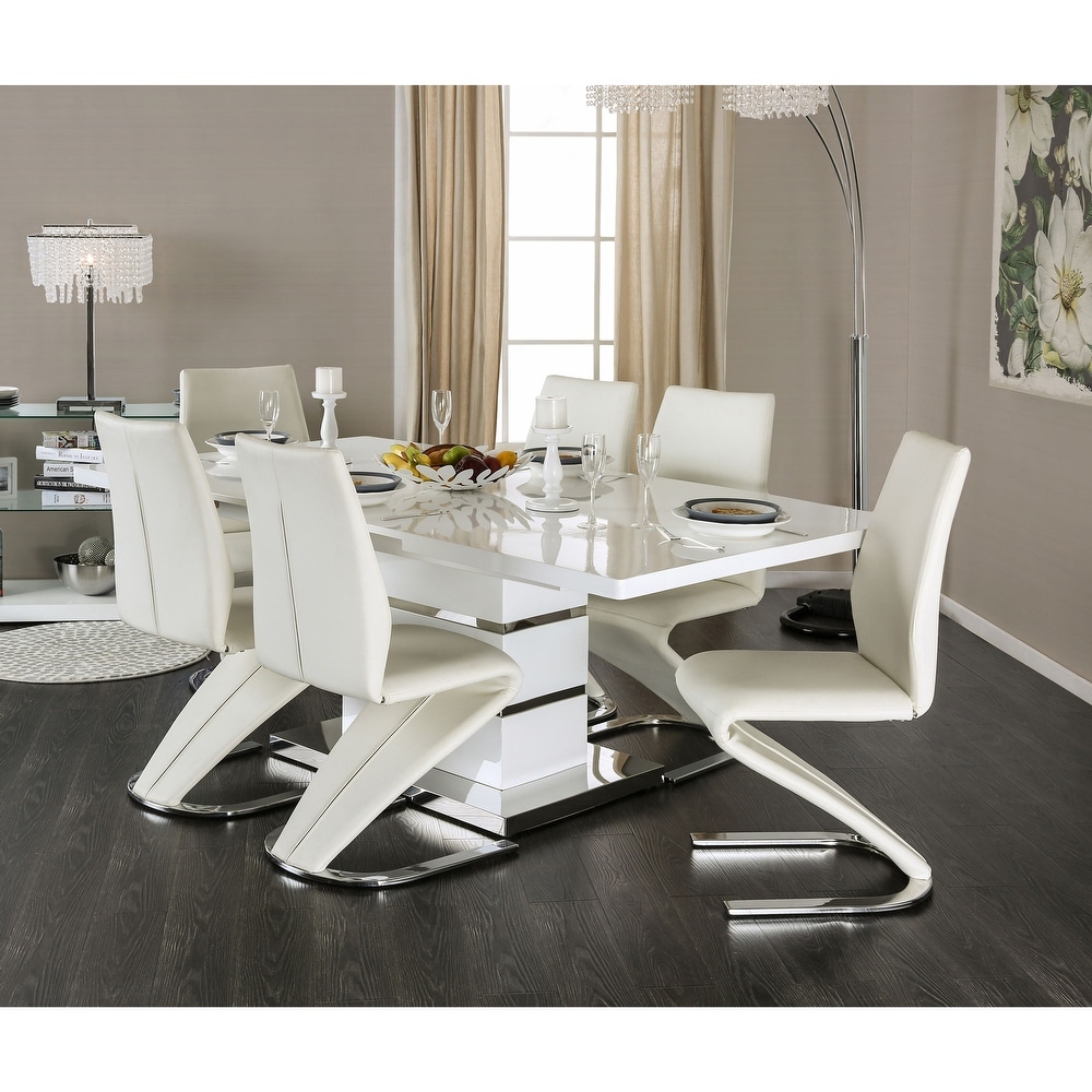 Vorr Contemporary White Faux Leather 7 Piece Dining Table Set by Furniture of America