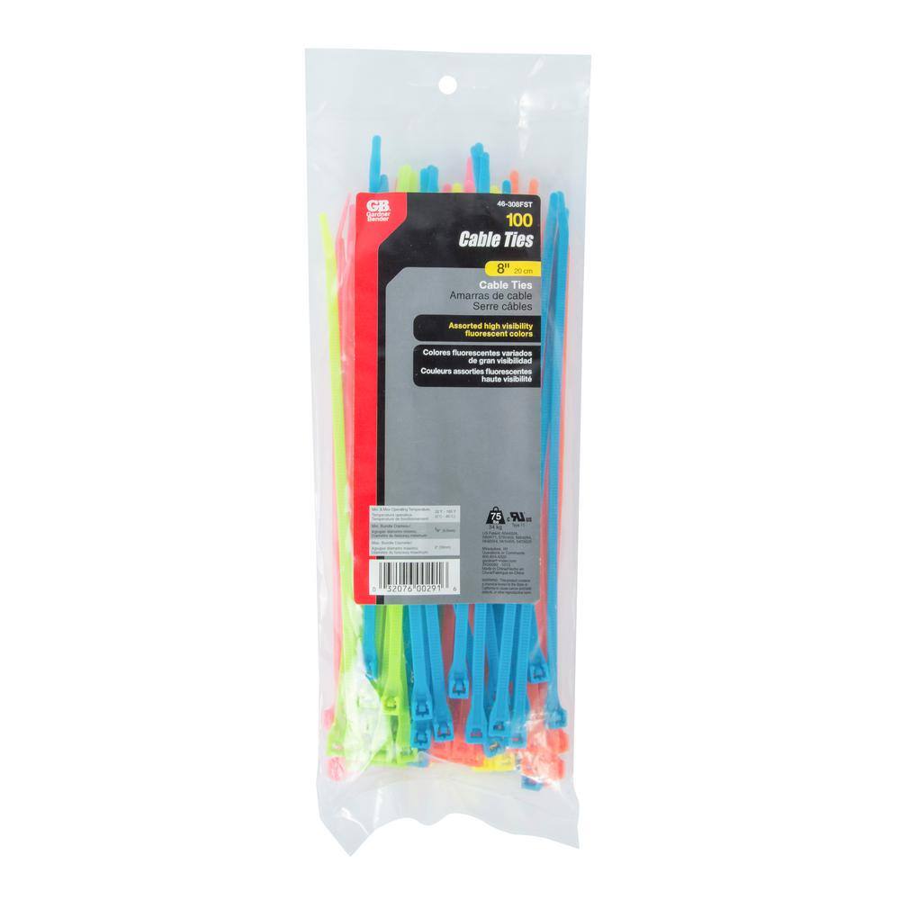 Gardner Bender 8 in. Cable Tie Fluorescent (100-Pack) 46-308FST