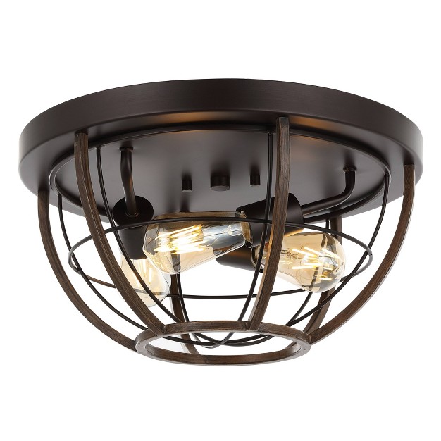 3 light Lyla Rustic Farmhouse Iron Led Flush Mount Wood Finished oil Rubbed Bronze Jonathan Y