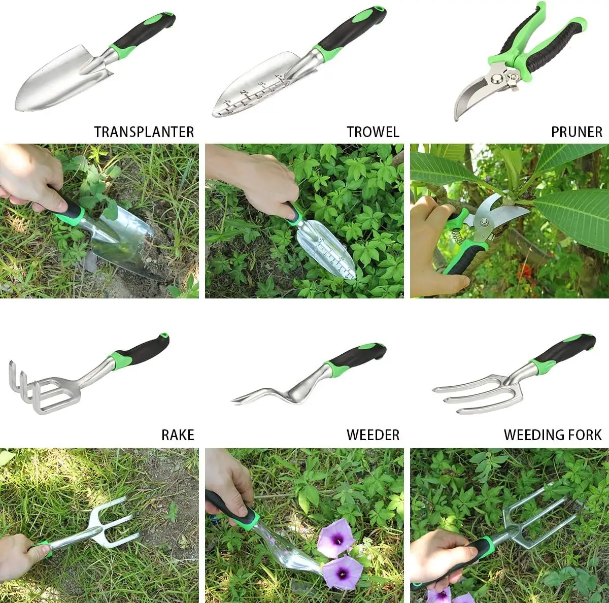 Glaric Gardening Tool Set 10 Pcs Aluminum Garden Hand Tools Set Heavy Duty with Garden GlovesTrowel and Organizer Tote Bag