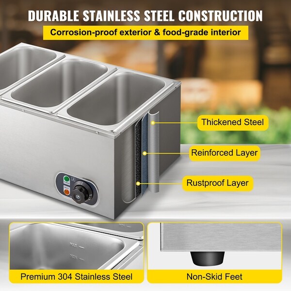 2-Pan Commercial Food Warmer， 1200W Electric Steam Table 15cm/6 in Deep