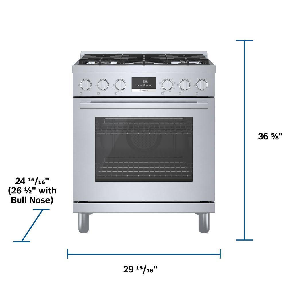 Bosch 800 Series 30 in. 3.9 cu. ft. Industrial Style Dual Fuel Range with 5-Burners in Stainless Steel HDS8055U