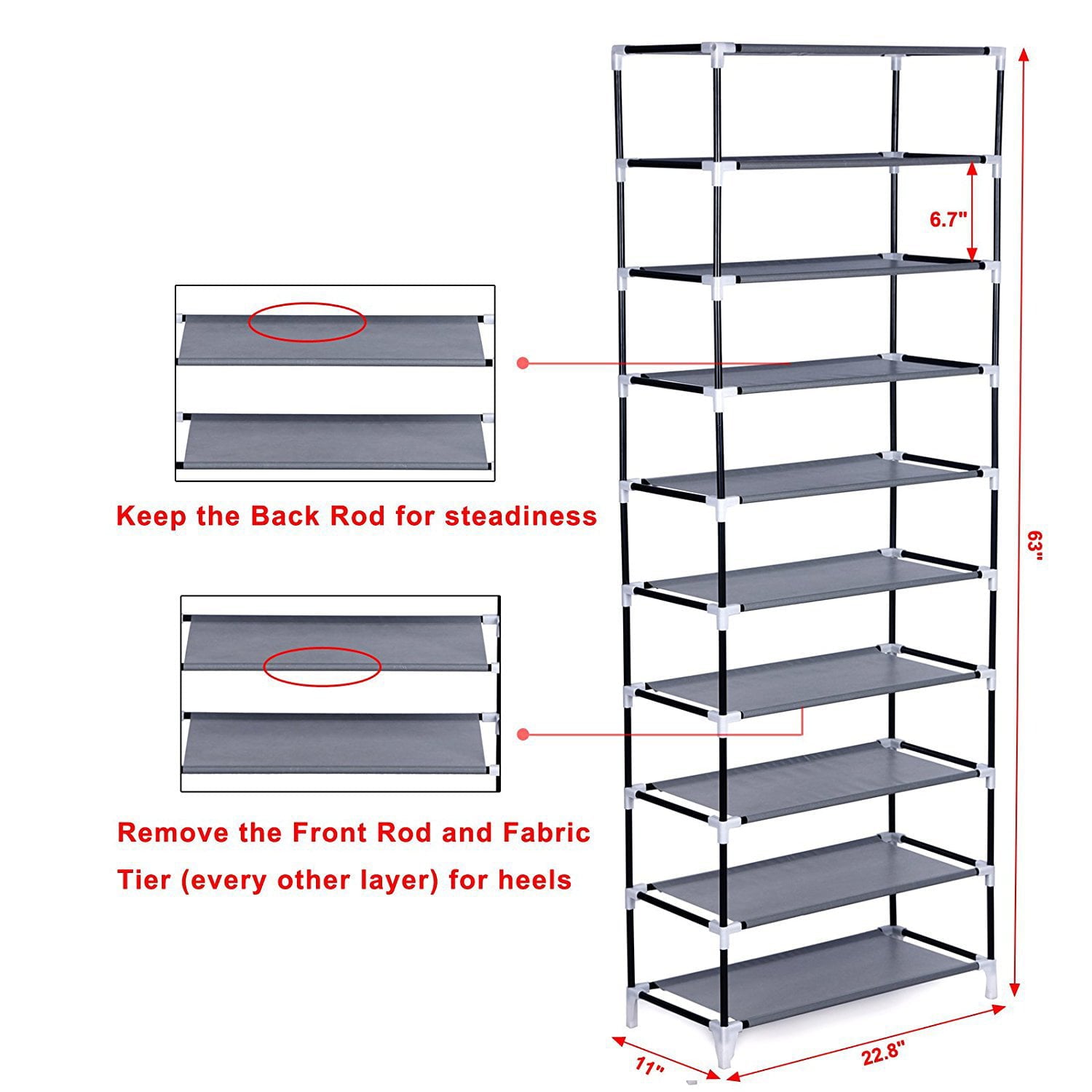 Vebreda 10 Tier Shoe Rack， Shoe Storage Cabinet with Dustproof Cover， Free Standing Shoe Storage Organizer for Closet， Entryway