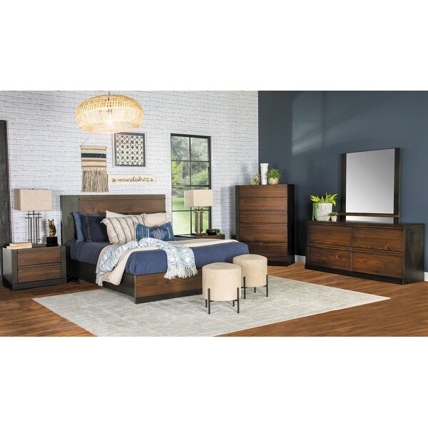 Gracia Walnut and Black 5-piece Bedroom Set with 2 Nightstands - - 36074777