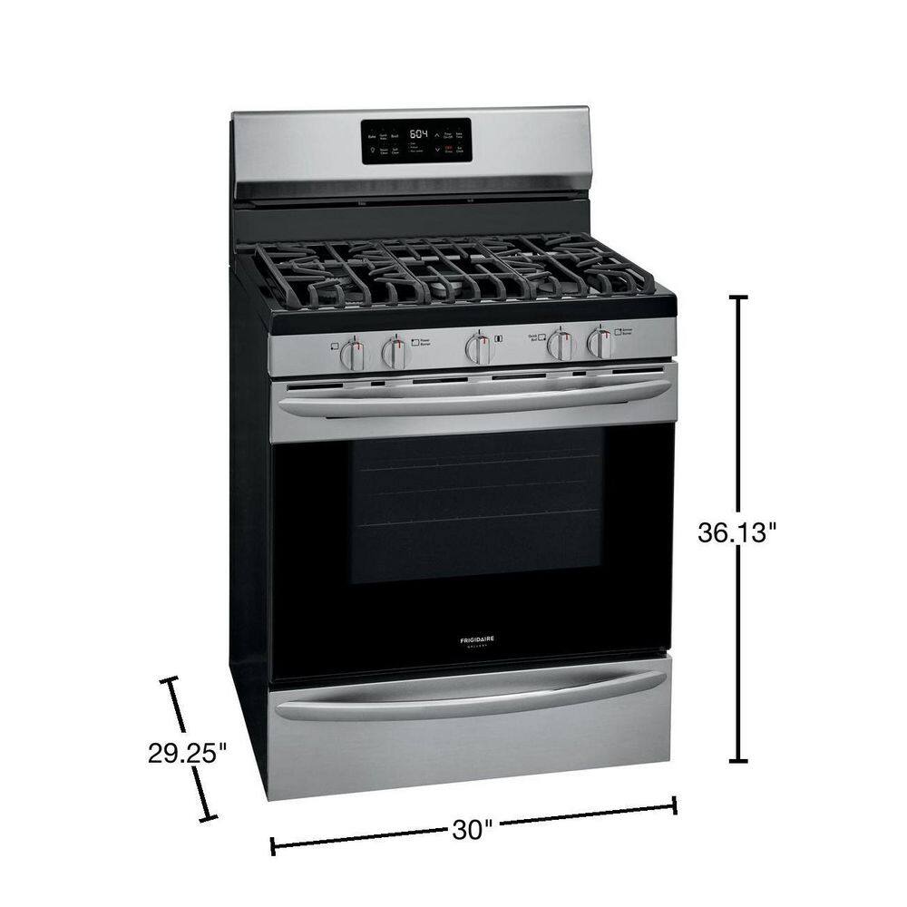 FRIGIDAIRE GALLERY 30 in. 5 cu. ft. Gas Range with Steam Clean Quick Bake Convection in Smudge-Proof Stainless Steel GCRG3038AF