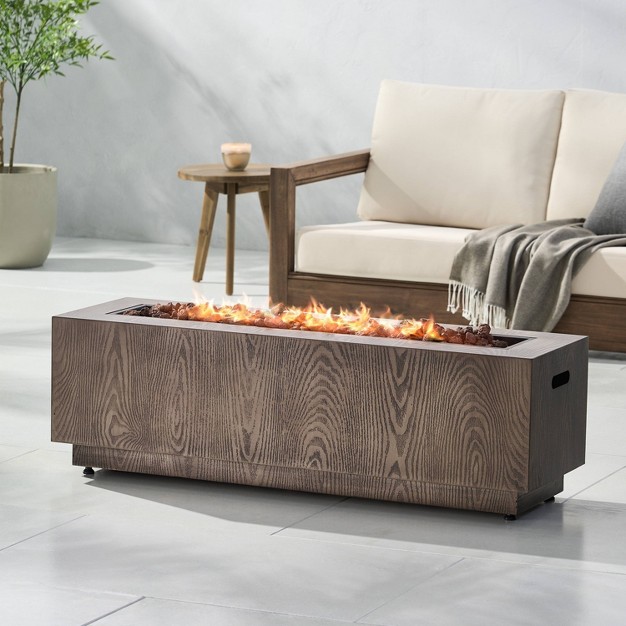 Wellington Outdoor 50000 Btu Rectangular Fire Pit Wood Pattern Brown Christopher Knight Home