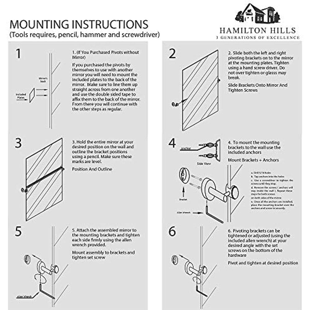 Square Black Pivot Mirror Hardware Tilting Anchors