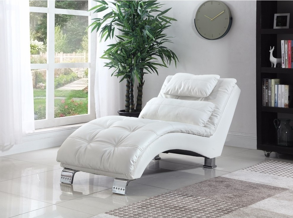 Benzara BM156094 Exuberant White Chaise With Sturdy Chrome Legs   Contemporary   Indoor Chaise Lounge Chairs   by VirVentures  Houzz