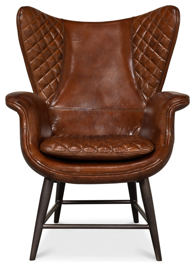 Quilted Vintage Havana Leather Wing Accent Chair   Modern   Armchairs And Accent Chairs   by Sideboards and Things  Houzz