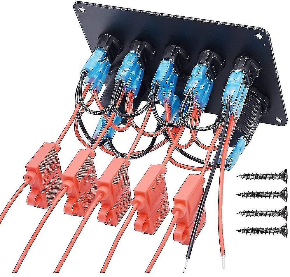 12v / 24v Control Panel， 5 Groups Of Rocker Switch Panels， With 5v 4.2a Dual Usb Charger， Waterproof