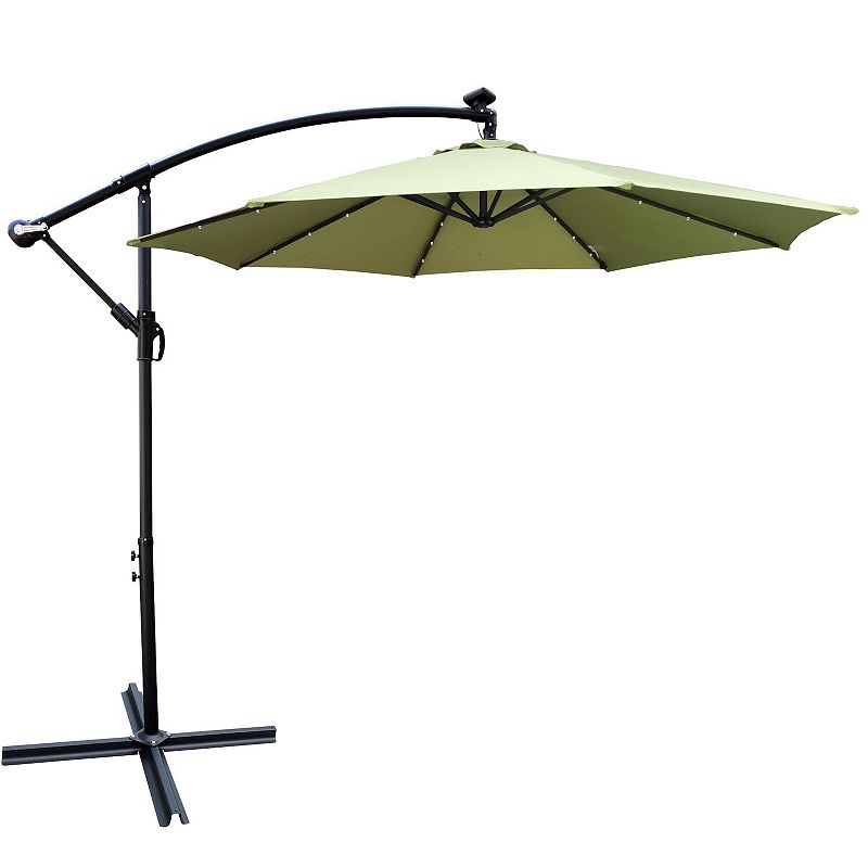 F.C Design 10 ft Outdoor Patio Umbrella with Solar Powered LED Lights， Waterproof， 8 Ribs， Crank and Cross Base for Garden， Deck， Backyard， Pool Shade