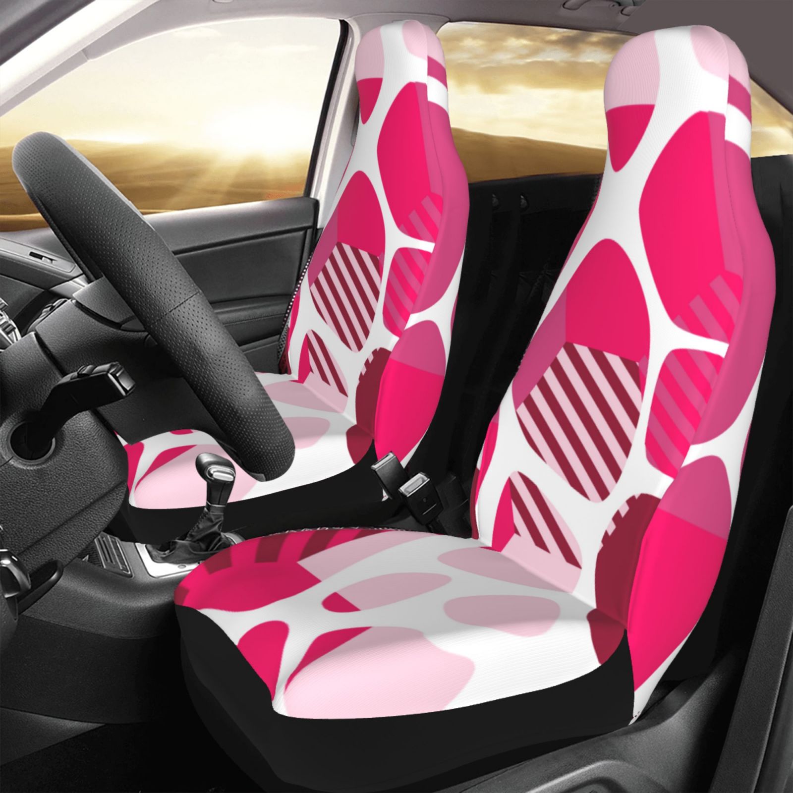 TEQUAN Front Seat Covers， Gorgeous Pink Turtle Ripple Pattern 2 Piece Car Seat Cover Fit Most Car SUV Truck Van