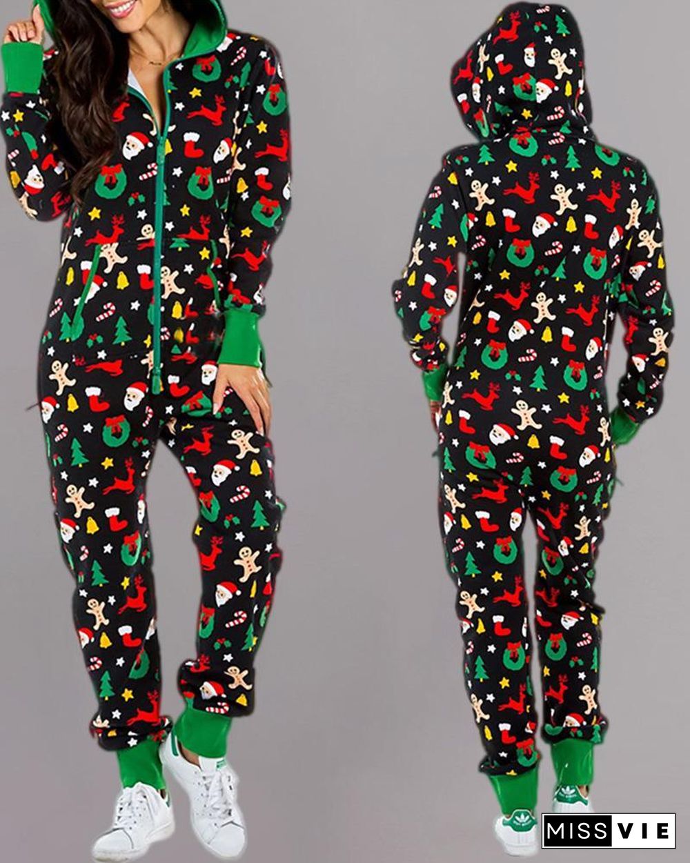 Christmas Hooded Long Sleeve Casual Jumpsuit P10799