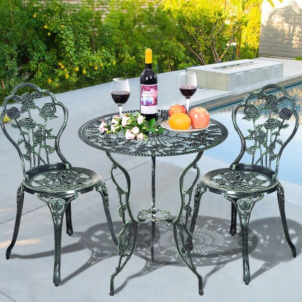 Costway Patio Furniture Cast Aluminum Rose Design Bistro Set Antique