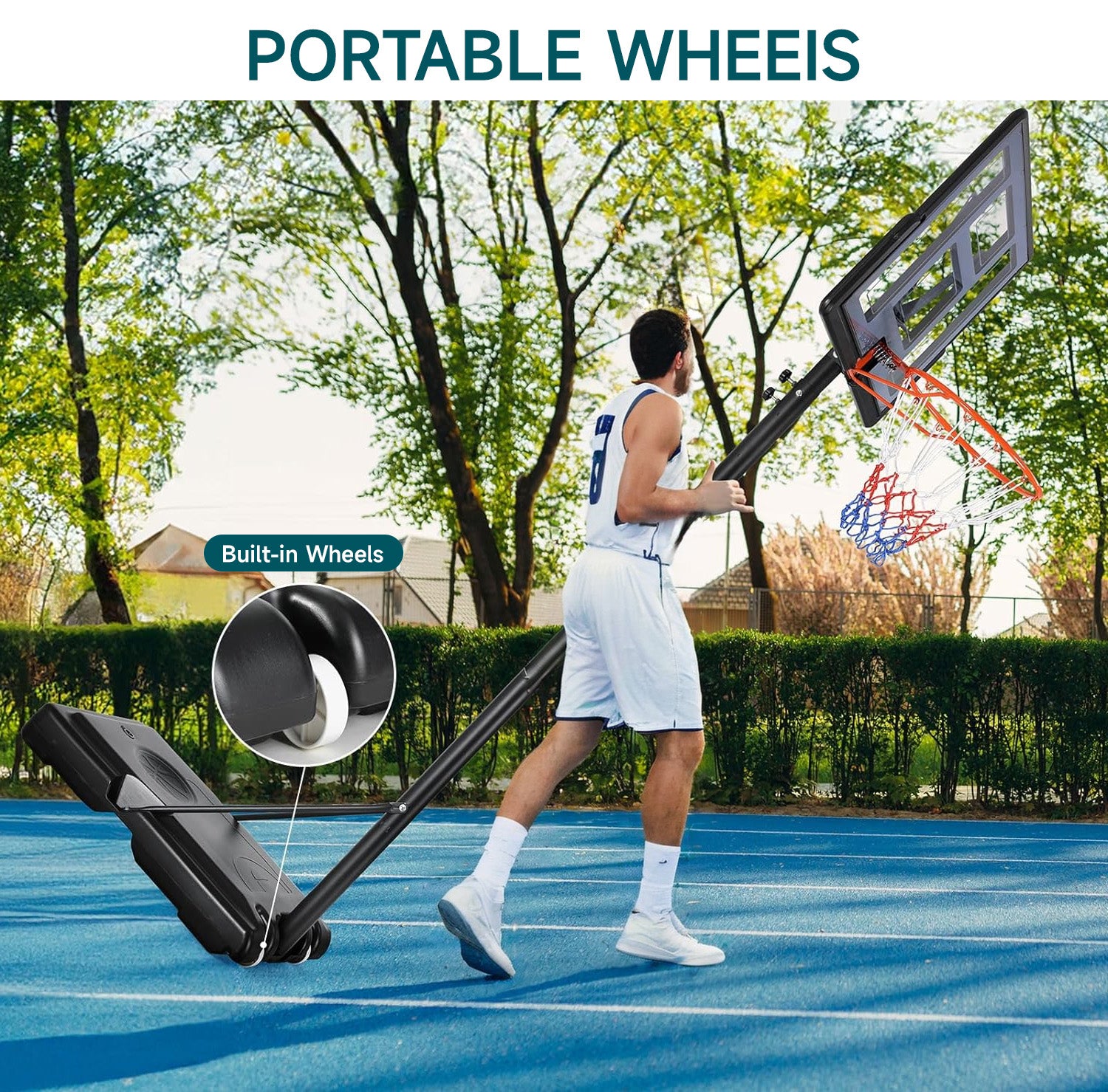 Outdoor Portable Basketball Hoop Adjustable Height Basketball Stand With 44