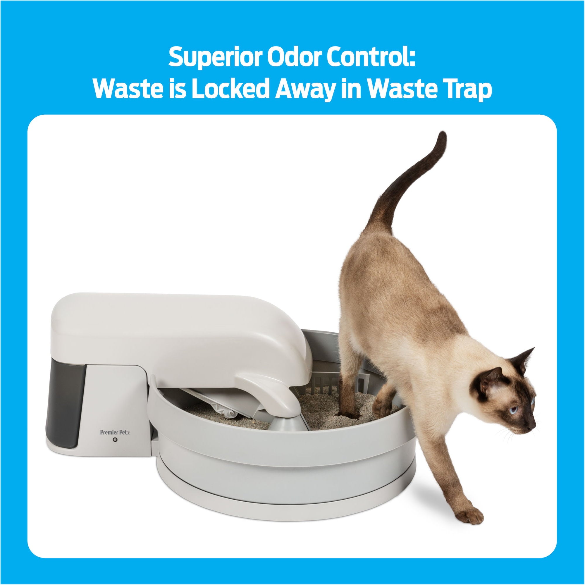 Premier Pet Auto-Clean Litter Box System: Self-Cleaning Litter System， No More Scooping， Auto-Cleans Every 30 Minutes， Superior Odor Control， Works with Any Clumping Clay Litter