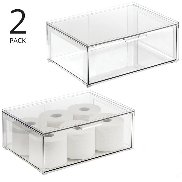 Mdesign Plastic Stackable Bathroom Storage Organizer With Drawer