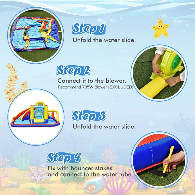 7-in-1 Kids Giant Water Park Inflatable Water Slide Bounce House Castle Jumping Sliding Bouncer with Trampoline