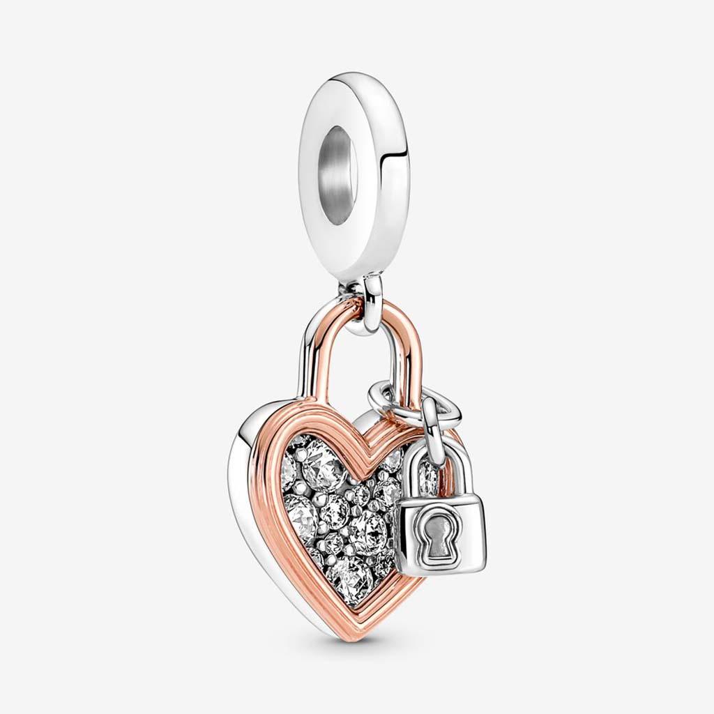 PANDORA  Heart Padlock Double Dangle Charm