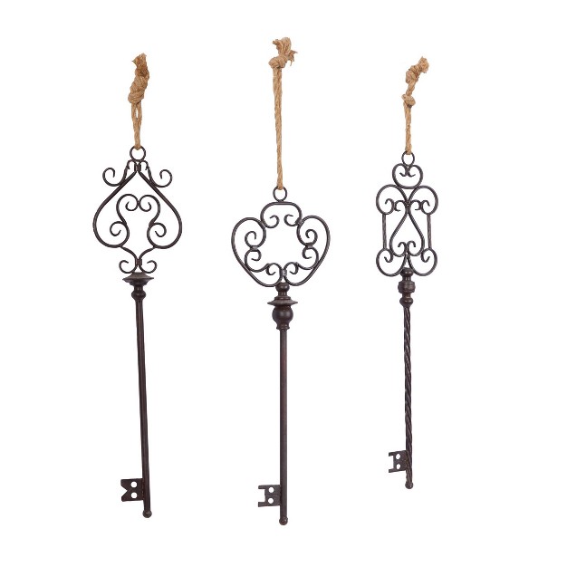 Set Of 3 Metal Keys Wall Decors With Rope Hanger Black Olivia amp May