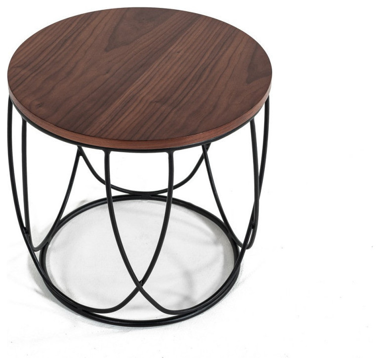 Lilsa Modern Walnut and Black Round End Table   Industrial   Side Tables And End Tables   by Rustic Home Furniture Deco  Houzz