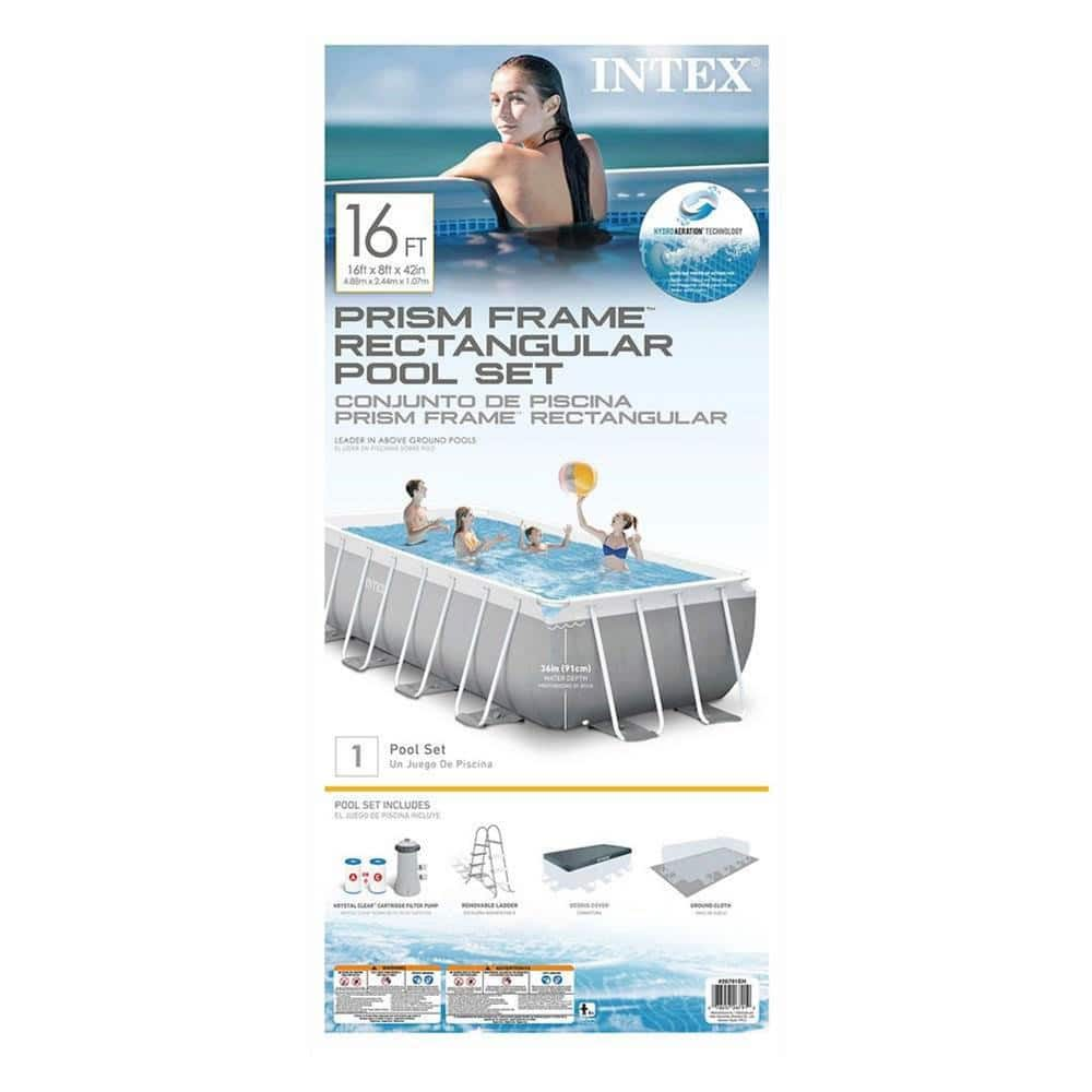 Intex 16 ft. x 42 in. Prism Frame Rectangular Above Ground Swimming Pool Set with Canopy 26791EH + 28054E