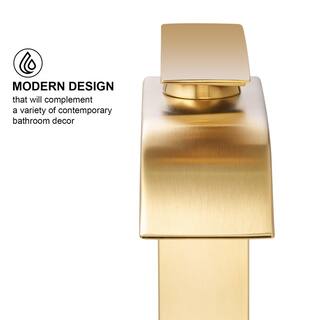 Zalerock Single-Handle Arc Single-Hole Bathroom Faucet with Waterfall in Brushed Gold H02LTTM054D