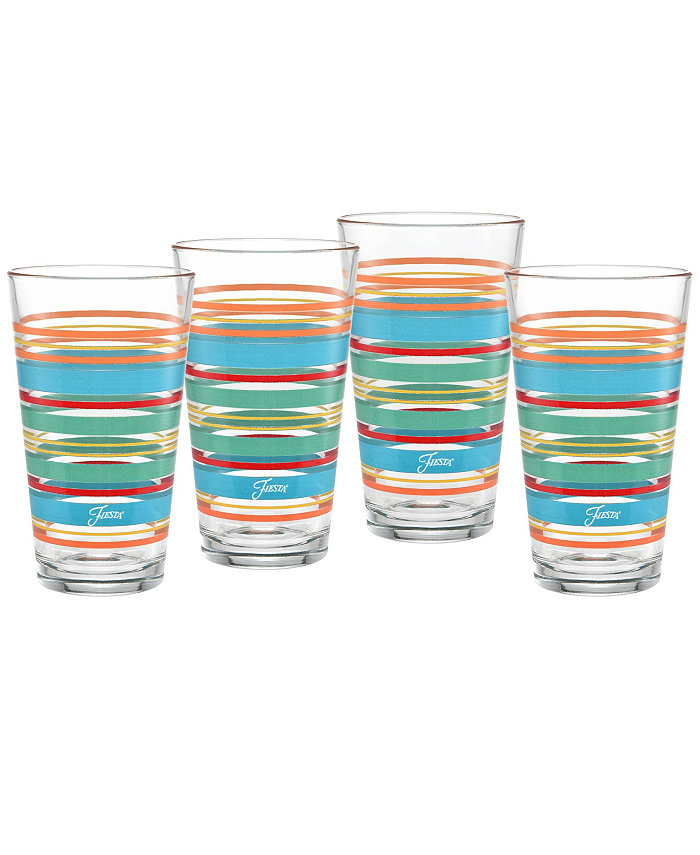 Fiesta Rainbow Radiance Stripes 16-Ounce Tapered Cooler Glass Set of 4