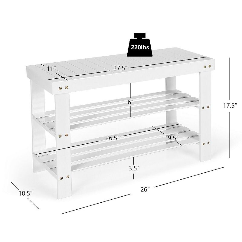 3-Tier Wicker Shoe Bench Holds up to 6 Pairs for Entry