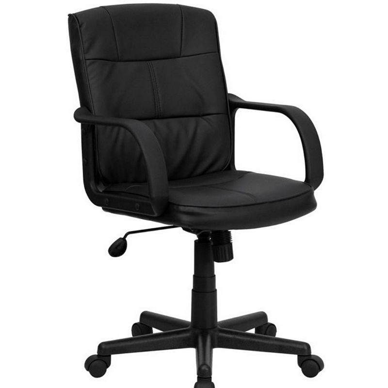 Black Mid-back Polyurethane and Leather Office Chair With Nylon Arms