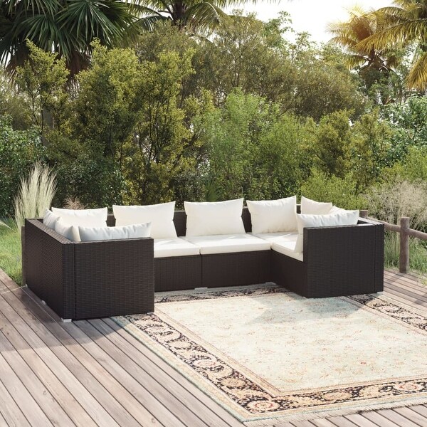 vidaXL Patio Lounge Set Outdoor Sectional Sofa Set Table Garden Poly Rattan