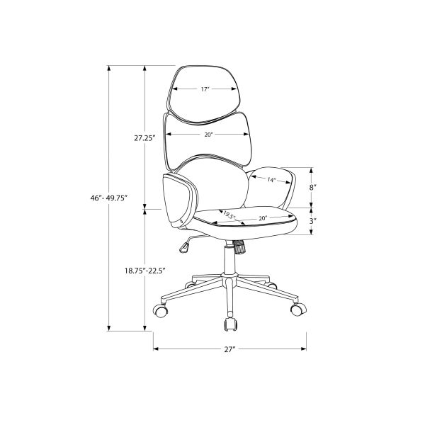 Office Chair， Adjustable Height， Swivel， Ergonomic， Armrests， Computer Desk， Work， Grey Leather Look， Chrome Metal， Contemporary， Modern