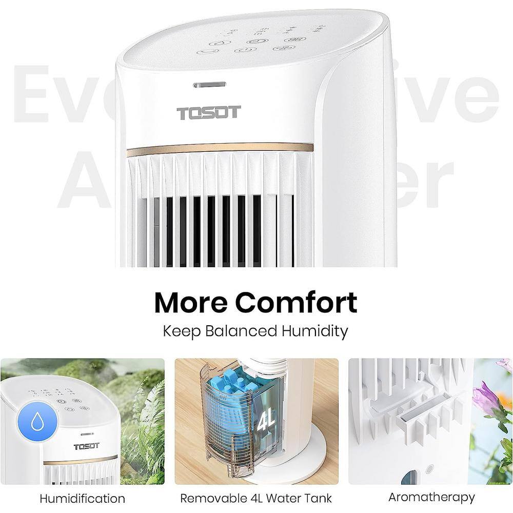 Tosot 10 in. Dia Oscillating 80 Quiet Tower Fan with 2 Ice Packs Humidifiers with Removable 4L Water Tank White EAC50