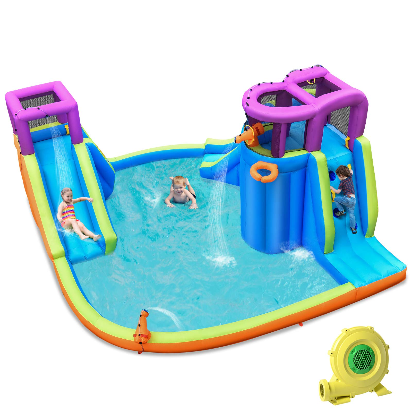 BOUNTECH Inflatable Water Park | Double Water Slide with w/Climbing Wall