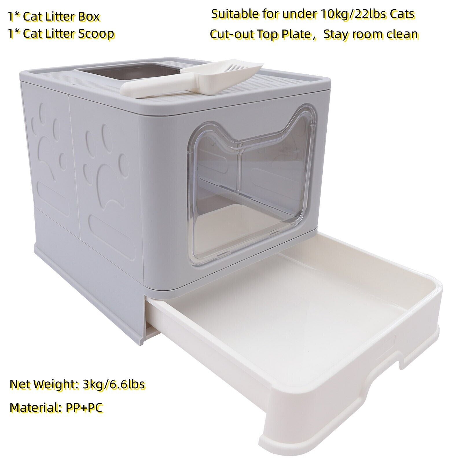 Miumaeov Cat Litter Box Foldable Semi-Enclosed Design Cat Litter Box with Lid Easy to Clean Kitty Litter Box with a Hangable Litter Scoop for Cats Under 22Lbs