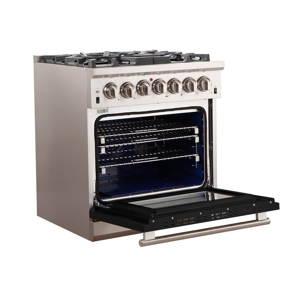 Forno Capriasca 30 in. 4.32 cu. ft. Oven Gas Range with 5 Gas Burners in Stainless Steel with Black Door FFSGS6260-30BLK