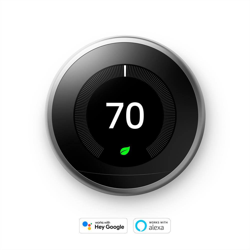 Google Nest Learning Thermostat - Smart Wi-Fi Thermostat Stainless Steel + Nest Temperature Sensor VBD3KR2018