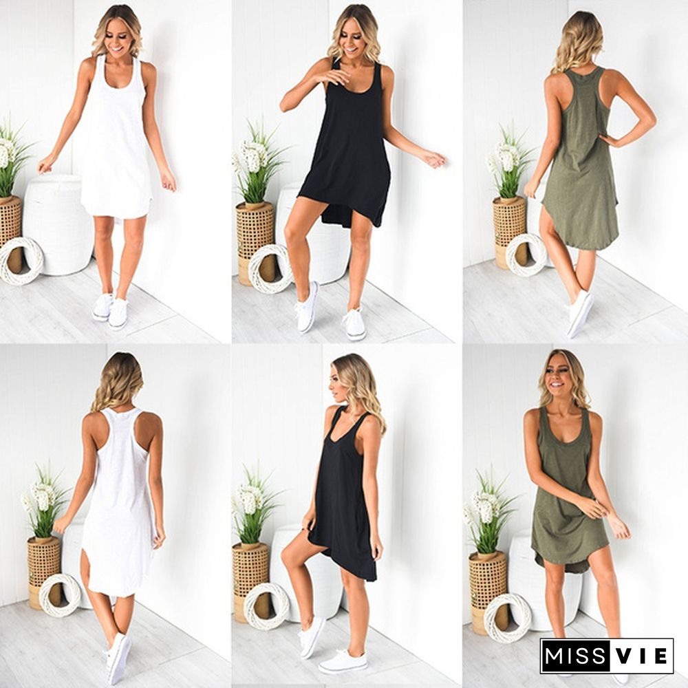 Plus Size Women Sleeveless Camouflage Dress Loose Casual Summer Dress U Neck Party Dress A-line Beach Dress