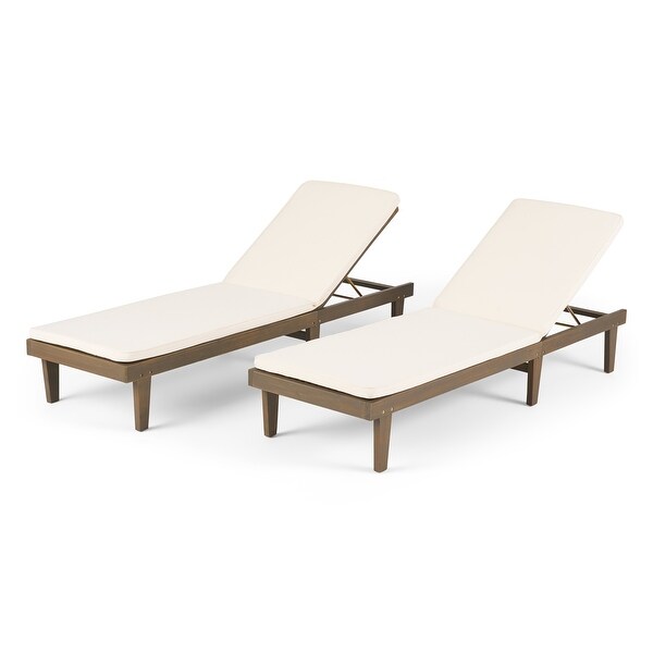 Nadine Outdoor Modern Cushioned Acacia Chaise Lounges (Set of 2) by Christopher Knight Home