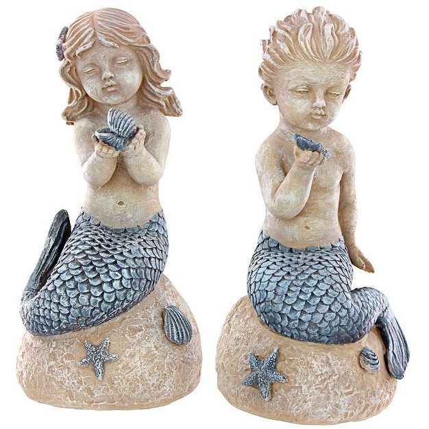 Design Toscano Jewels Of The Deep Girl And Boy Mermaid Statues Set Of Two