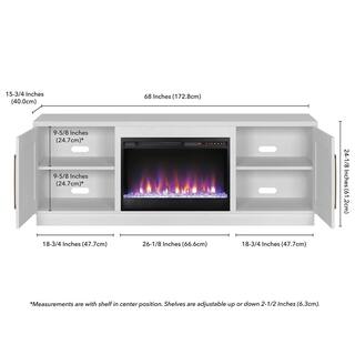 MeyerCross Tillman 68 in. White TV Stand Fits TV's up to 75 in. with Crystal Fireplace Insert TV1841