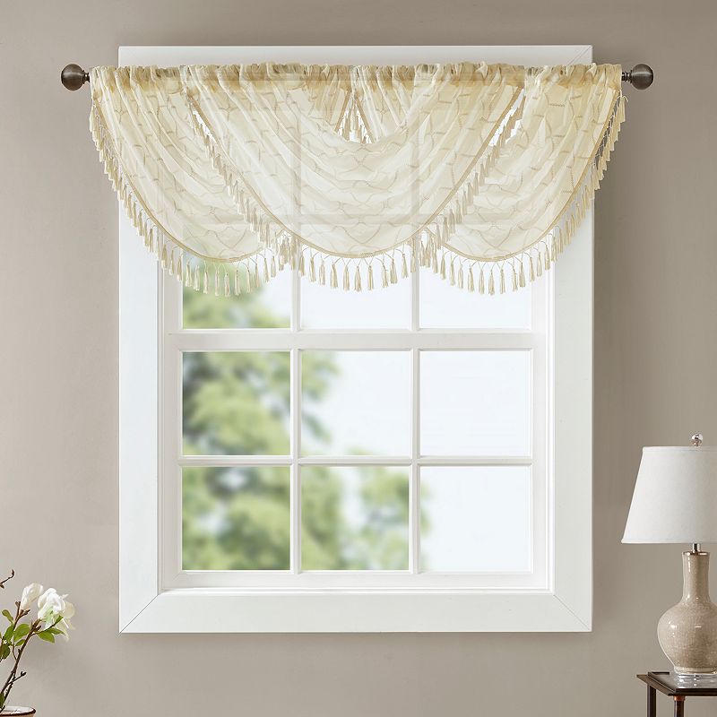 Madison Park Iris Diamond Sheer Embroidered Waterfall Window Valance