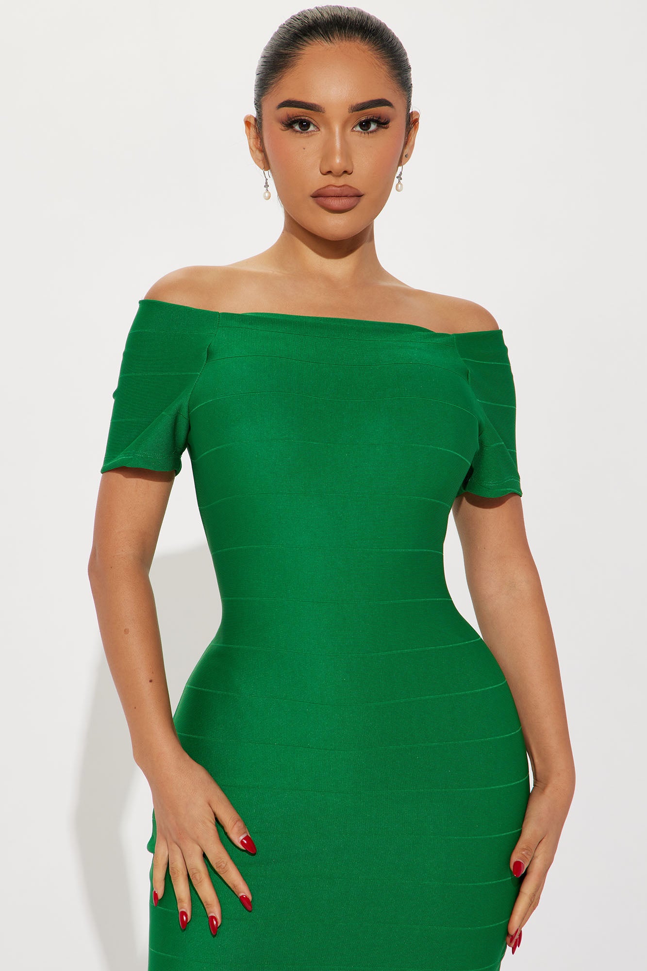 Amara Off Shoulder Midi Dress - Green