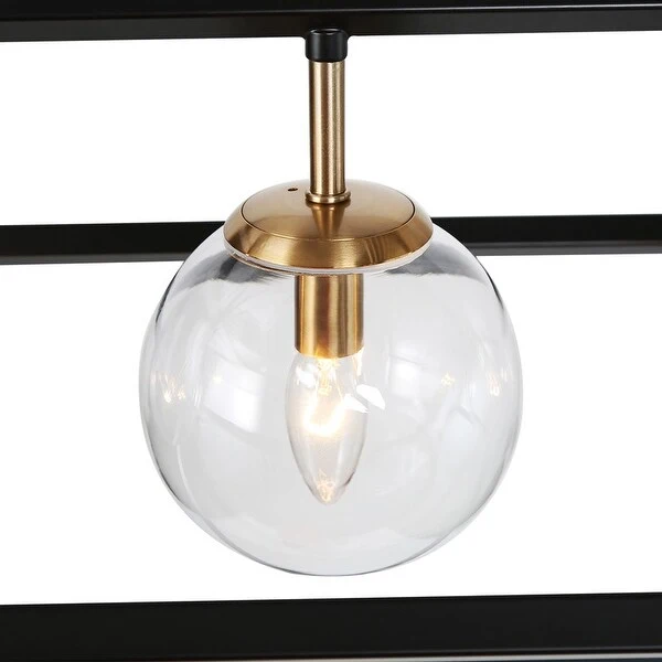 Modern Farmhouse 5-Light Geometric Chandeliers Black Gold Glass Island Light for Dining Room - 41.5