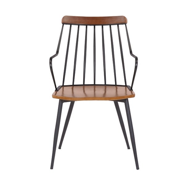 26 Inches Wooden Dining Chair with Windsor Back， Brown and Black