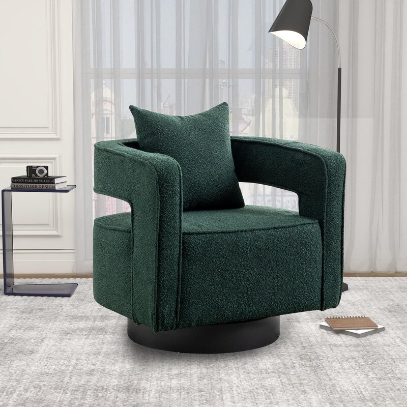 Leisure Swivel Accent Chair With Open Back and Pillow